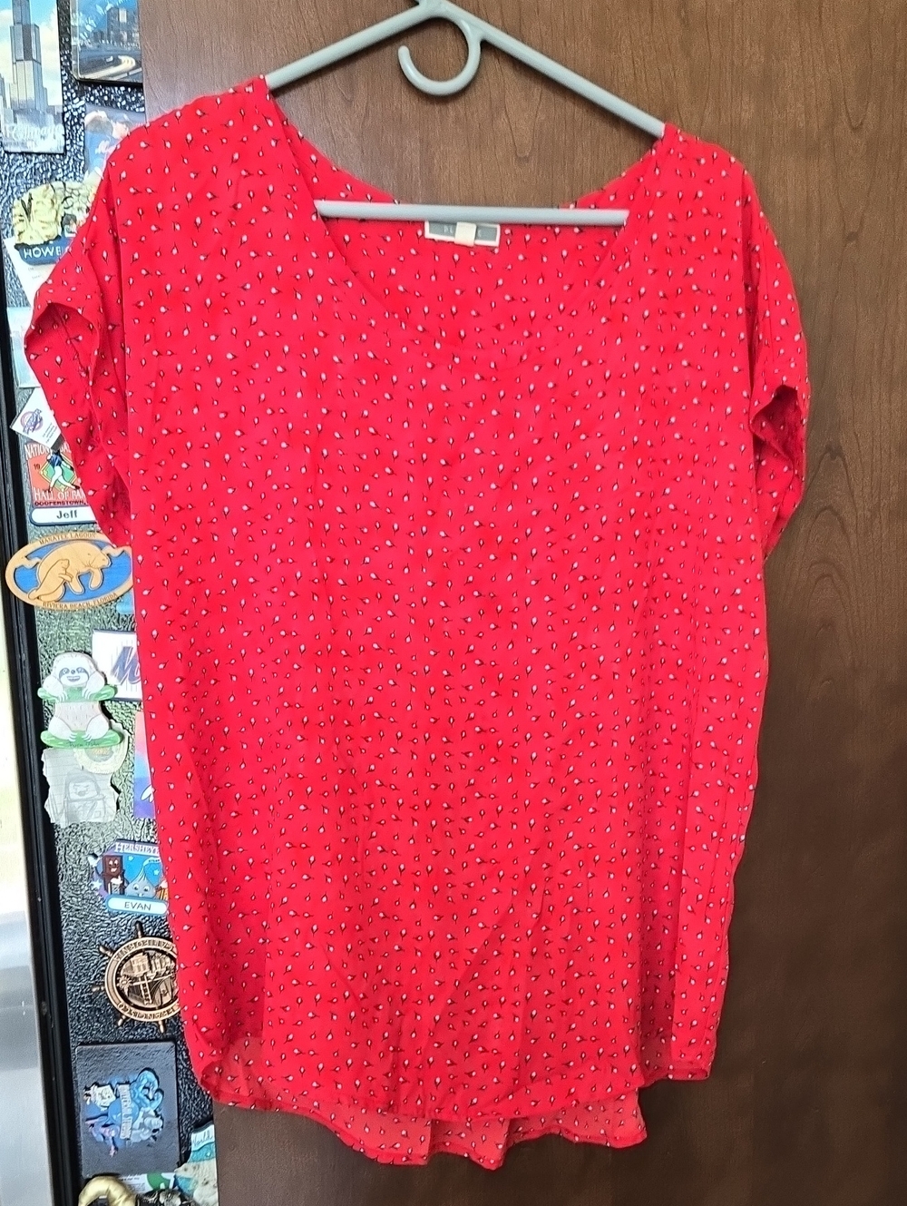 Pleione Bright Red Short Sleeve Scoop Neck Blouse